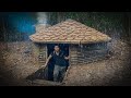 7 Days Building Bushcraft Survival Underground Shelter, Clay Fireplace, Mud Roof, Catch and Cook