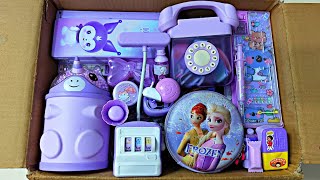 Unboxing Unique Purple Stationery 📚, Sharpener, Pouch, Desk lamp, Pencil box, Water Bottle, Geometry