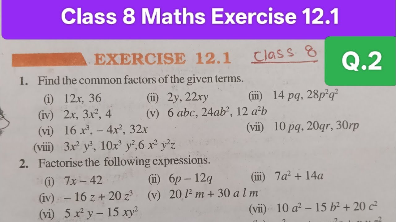 Class 8th Maths। Chapter 12। Exercise 12.1। Factorisation। NCERT ...