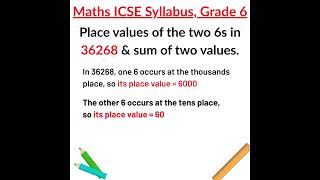 Place Values of 6s 36268 & Sum of the two values / Maths ICSE Grade 6