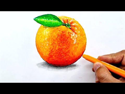 kolay 3d portakal çizimi / 3 boyutlu çizimler / pastel boya çalışmaları /meyve çizimleri