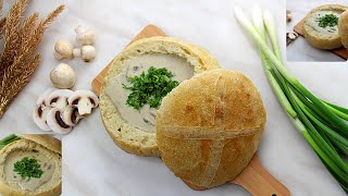 Mushroom soup in bread bowl so delicious ?-? شوربة الفطر في وعاء الخبز لذيذ جدا