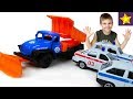 Машинки Городская Спецтехника УРАЛ Полиция вызывает снегоуборщик Car Toys Kids Video