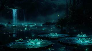 Bioluminescent Forest Sleep Music | Lily Pond & Waterfall at Night | 8 Hours No Ads | Bio EP003 screenshot 5