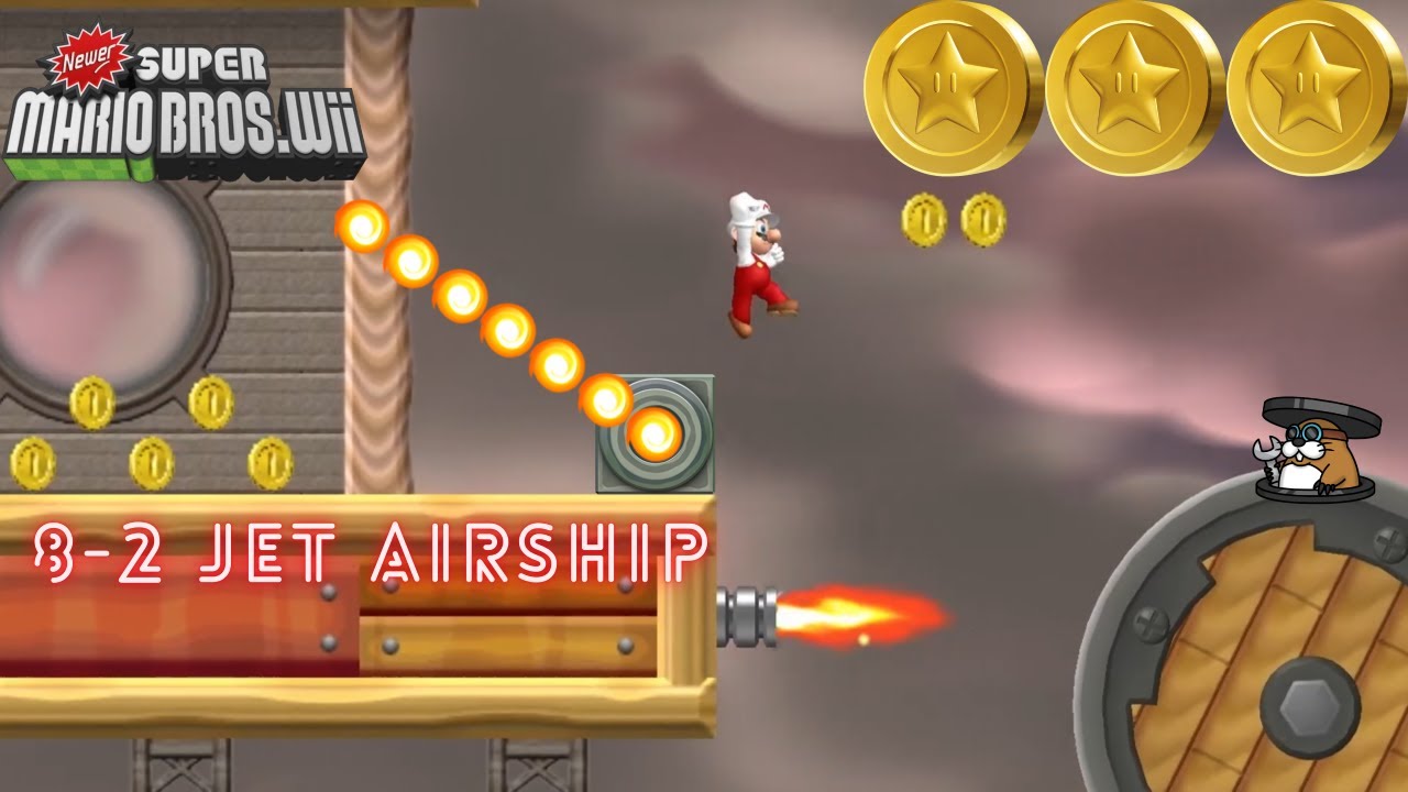 [Newer Super Mario Bros. Wii] 8-2 Jet Airship All 3 Star Coins 100%