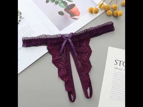 Еротичні чорні трусики жіночі з розрізом - розмір універсальний, (на резинці, тянуться), видео 1