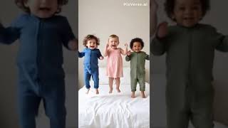 3 Babies Jumping On A Bed