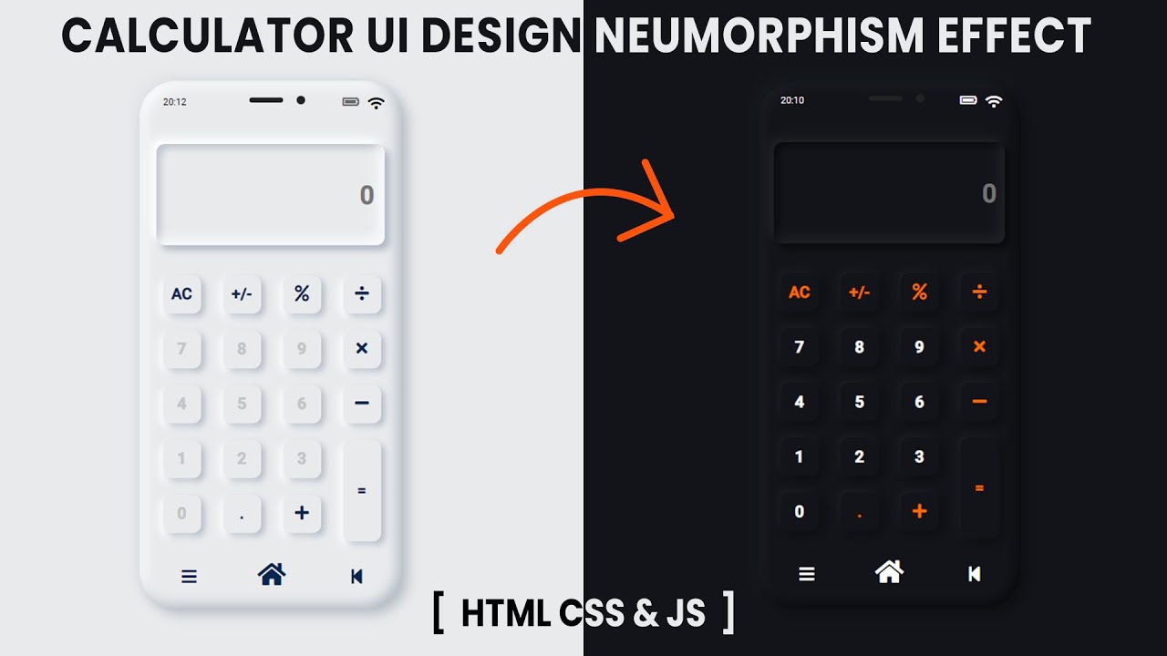 Calculator UI Neumorphism Effect Using HTML CSS & Javascript | Calculator HTML CSS & JS