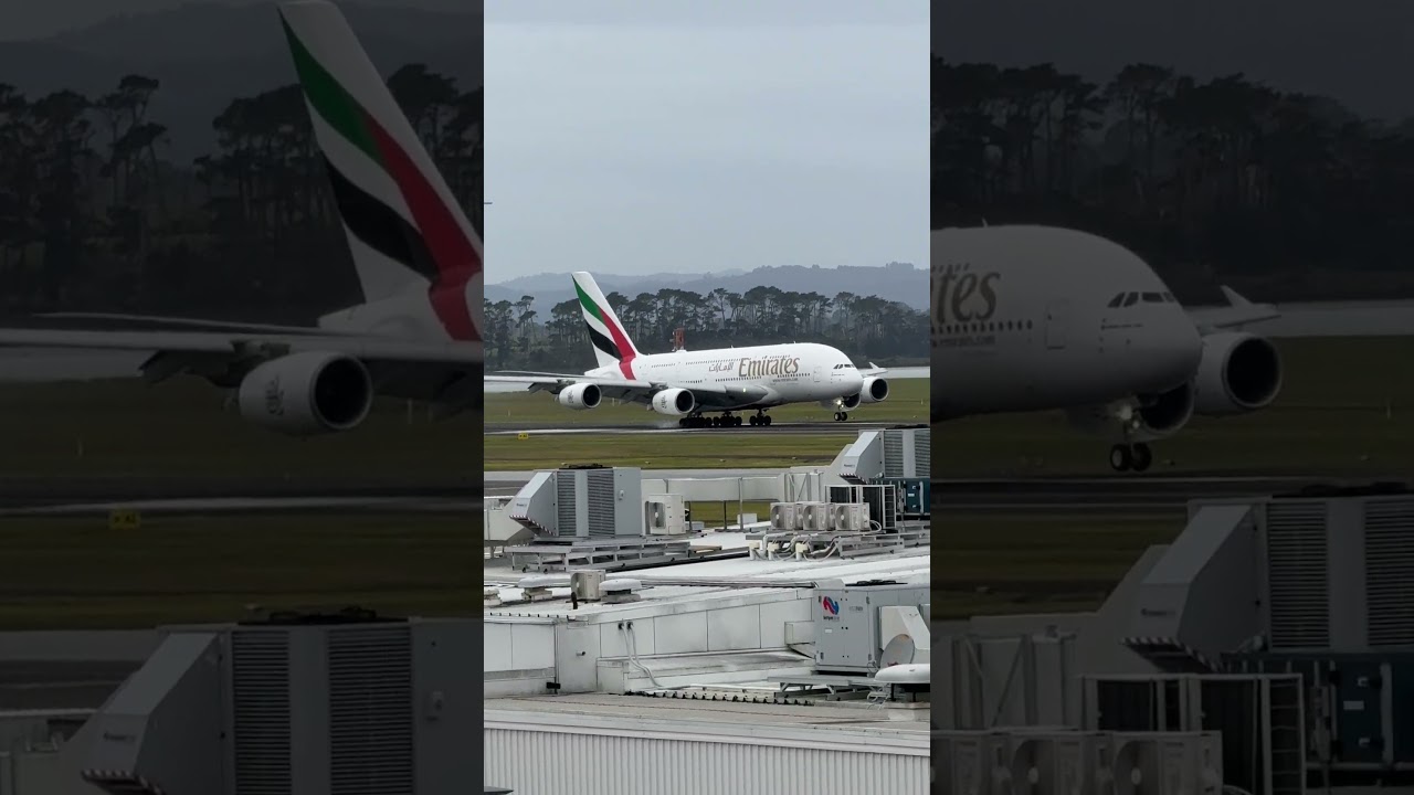Massive Emirates A380 touches down in Auckland #aviation #A380 #landing
