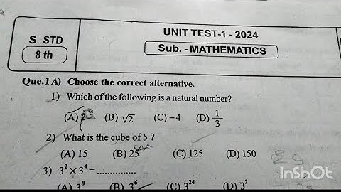 First Unit Test Paper -2024 |Subject -Math| Class 8 |State Board| Question Paper