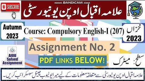 ⏩ AIOU Code 207 Solved Assignment No.2 Autumn 2023 || Subject: English - I || Level: Matric