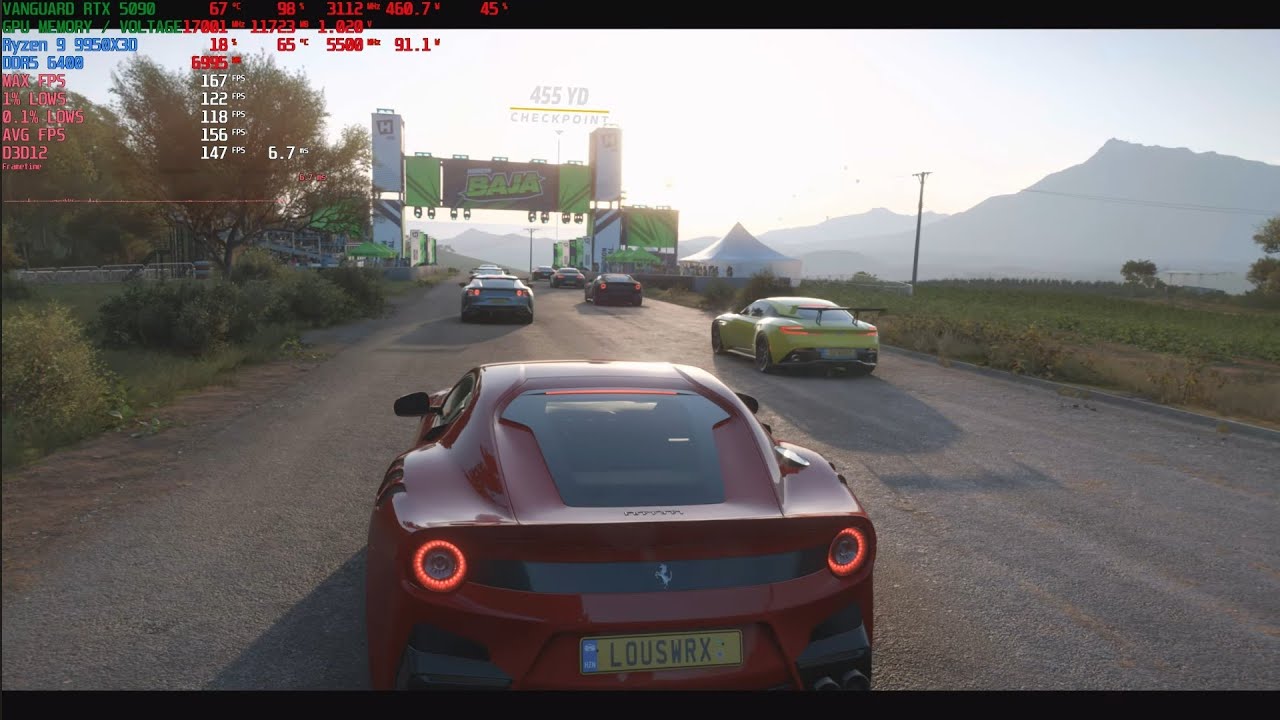Forza Horizon 5 4K native DLAA MSI Vanguard RTX 5090 AMD Ryzen 9