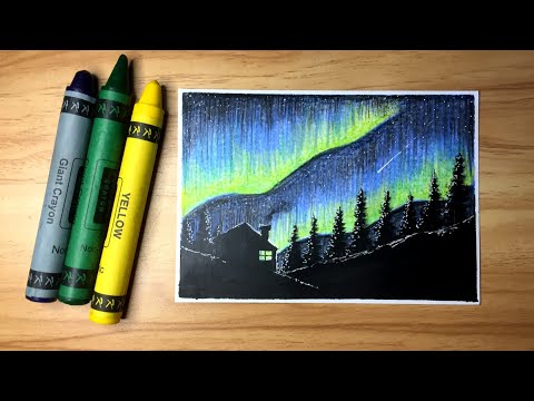 Northern lights drawing using Wax Crayon