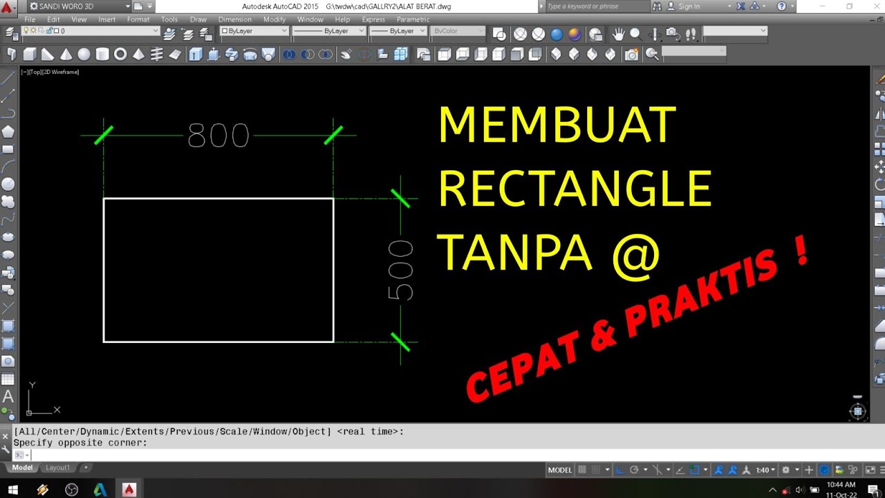 Membuat RECTANGLE tanpa @ di Autocad - YouTube