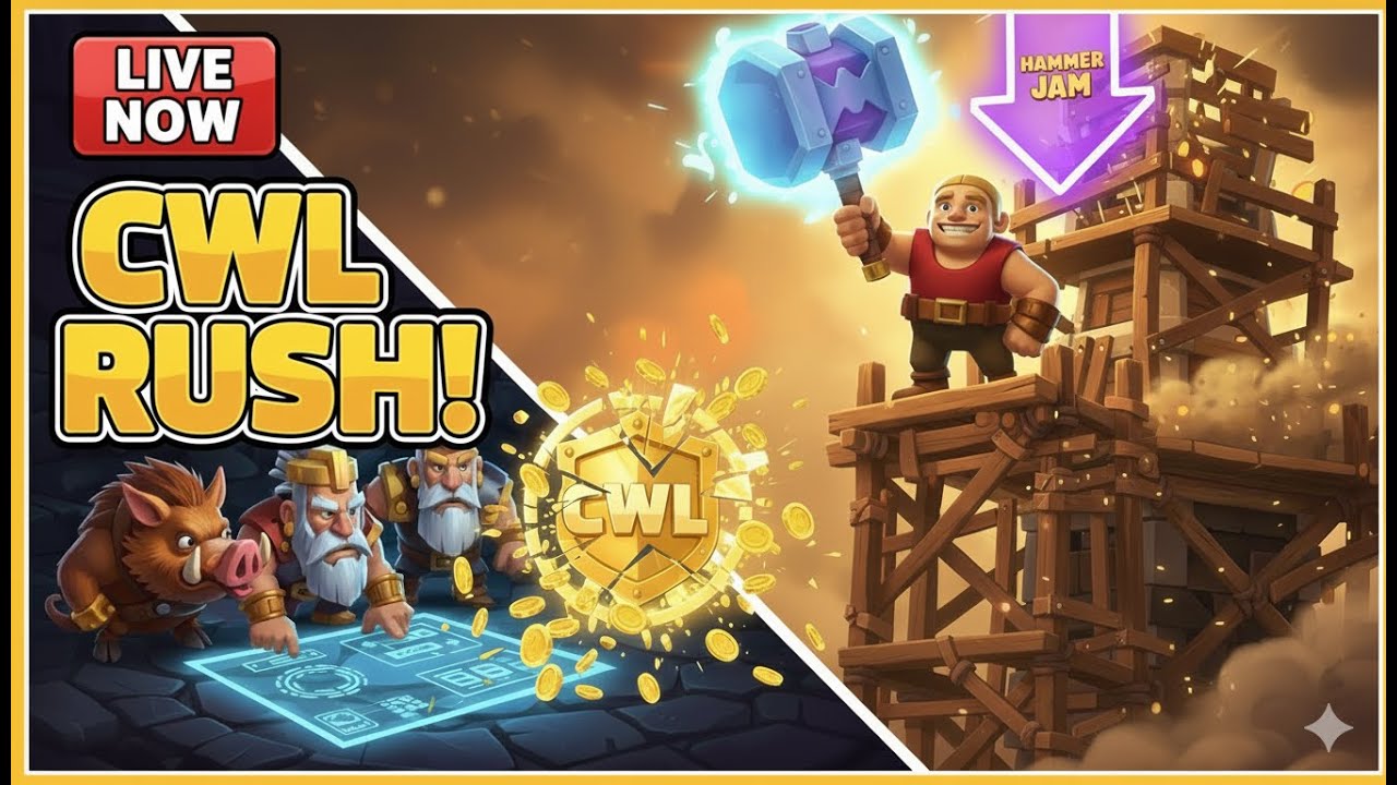 🔥 FIRST COC LIVE 🔴 | HAMMER JAM IS BACK + CWL WAR BATTLES! day-2 of CWL