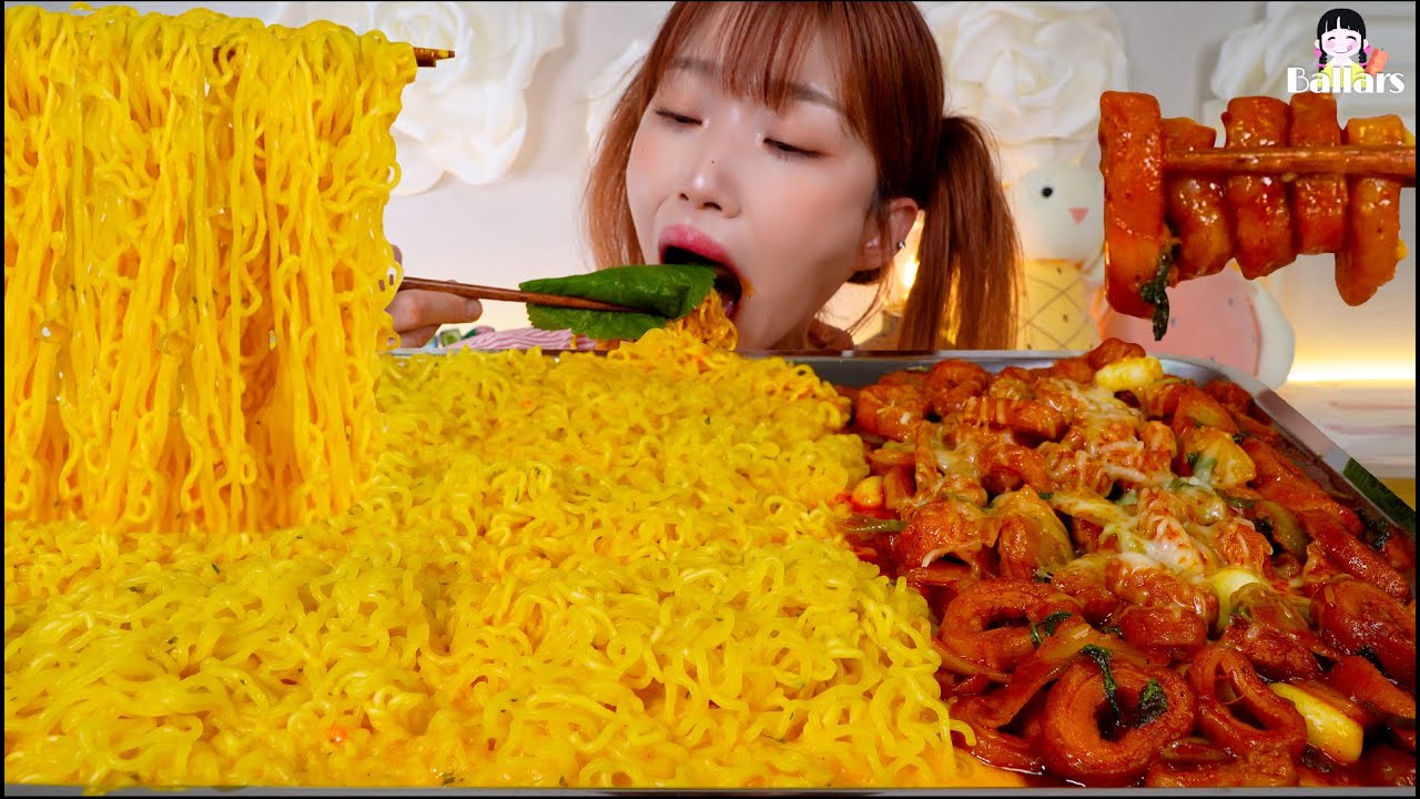 Mukbang:)  Cheese ramen & Stir-fried spicy tripe Mukbang ☆ Big Bites :: ASMR :: Eatingshow ☆