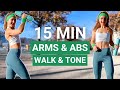 15 MIN STANDING ARMS &amp; ABS | 1800 steps with one dumbbell, walking workout at home