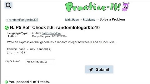 Java Practice It || 5.6 randomInteger0to10 || random basics