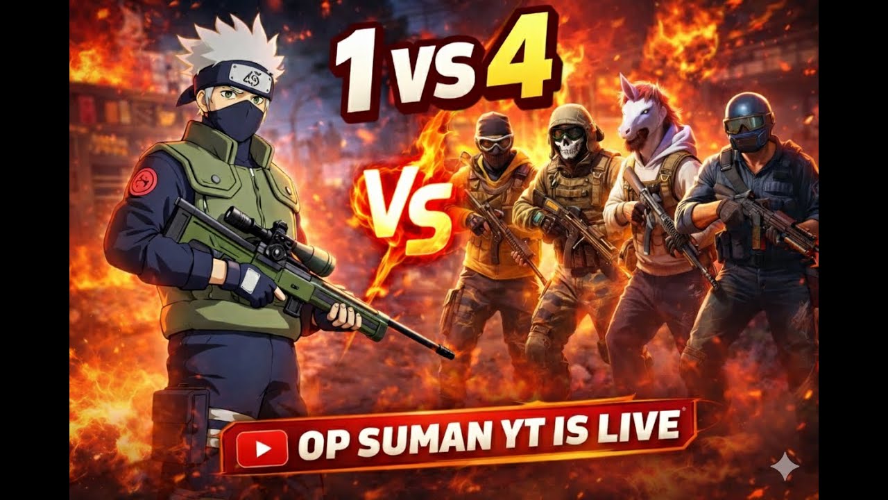 Free Fire🔥 Op Suman Yt 😎| 1 Vs 4 GamePlay + Uid Cheking 👍 