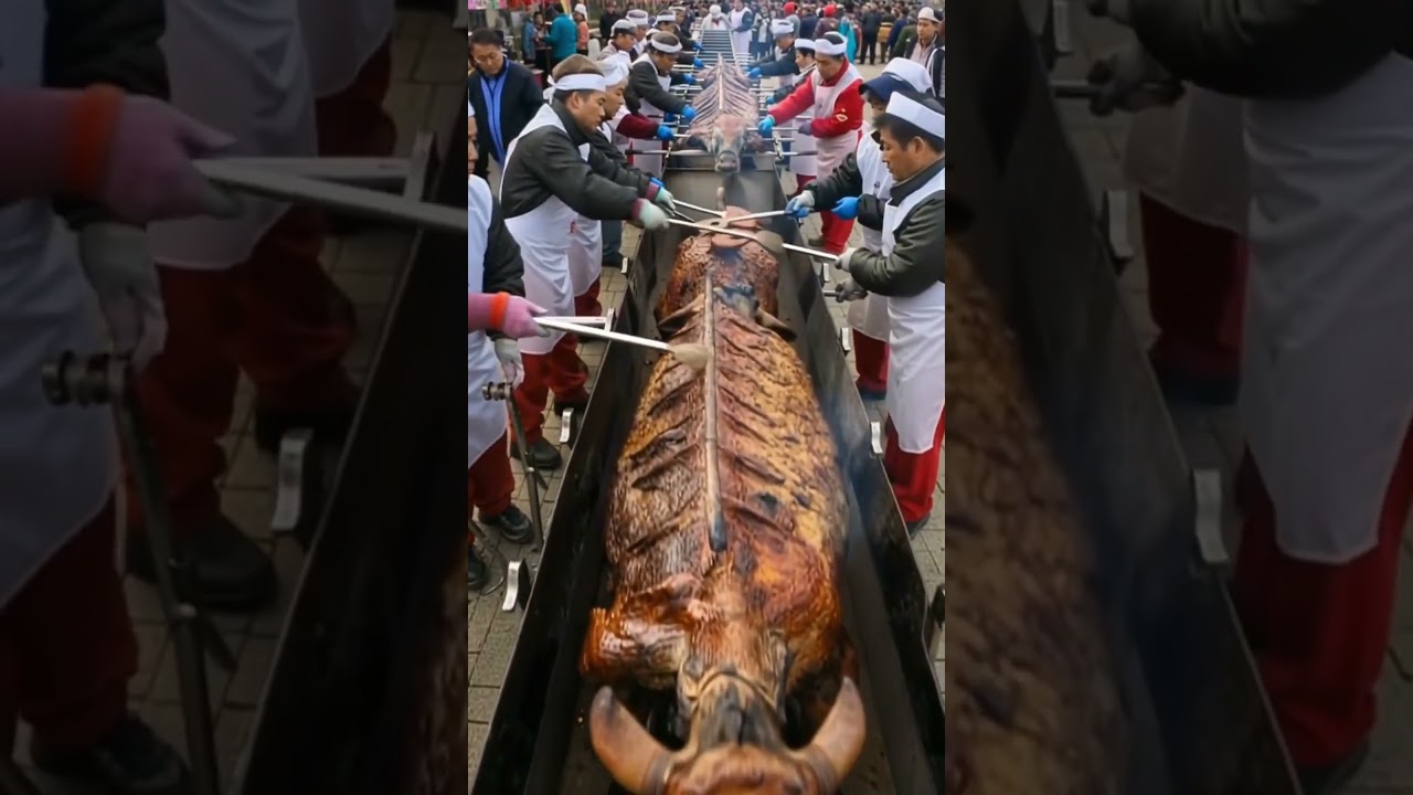 Giant Whole Cow BBQ Feast! Traditional Open Fire Roast | Street Food Festival | 