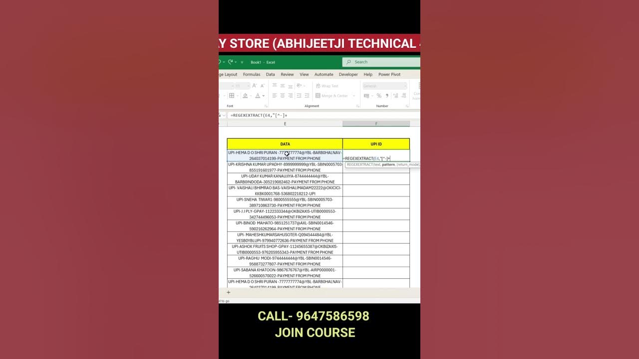 Data Cleaning | Extract UPI ID From Messy text Data | Advanced Excel ...