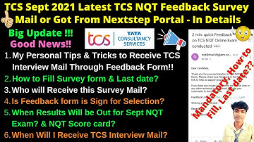 🔴Good News, TCS Sept 2021 Latest TCS NQT Feedback Survey Mail or Got From Nextstep Portal-Must watch