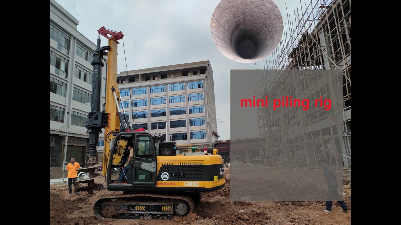 mini piling rig, mini excavator drilling attachment - YouTube