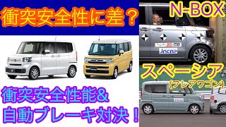 N-BOX vsスペーシア(フレアワゴン)【自動ブレーキ比較/衝突安全性能比較】