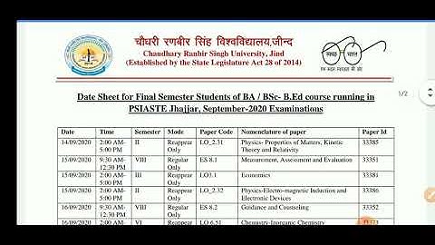 B.A /BSc - B.Ed datesheet running in PSIASTE Jhajjar (CRSU) Naveen Dahiya