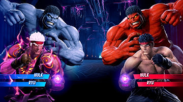 Grey Hulk & Evil Ryu vs Red Hulk & Ryu (Very Hard) Marvel vs Capcom | 4K UHD Gameplay