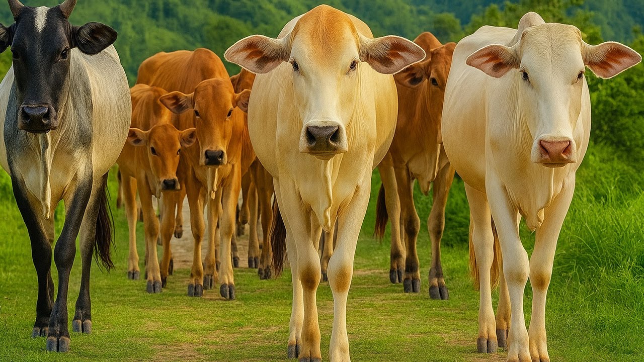 Puluhan Sapi Berjalan rapi Saat pulang Ke kandang, Suara Sapi Moo, Sapi Lucu Di jalan menuju Kandang