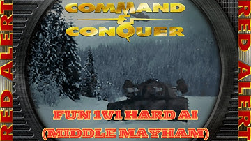 Command And Conquer Red Alert Skirmish 1v1 Hard (Kaart: Middle Mayham) RTS Allied Gameplay PC