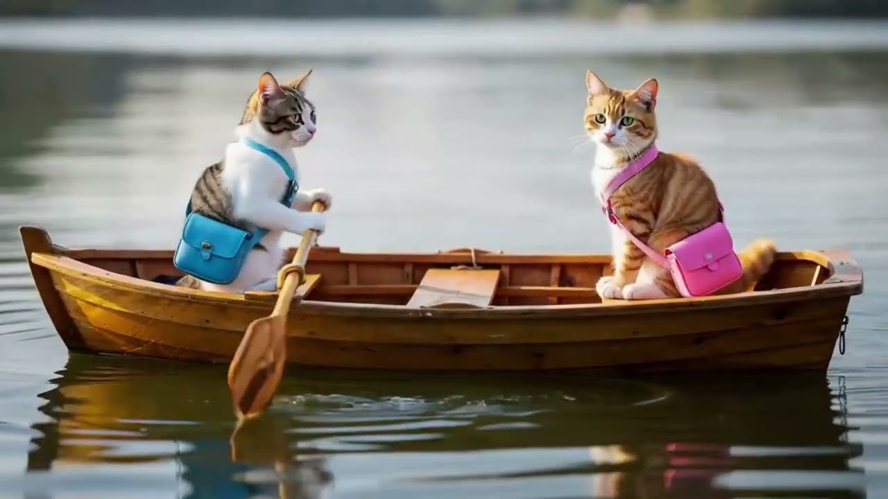 子猫のデート｜AI Cat goes shopping｜子猫が湖でボートに乗ってデート