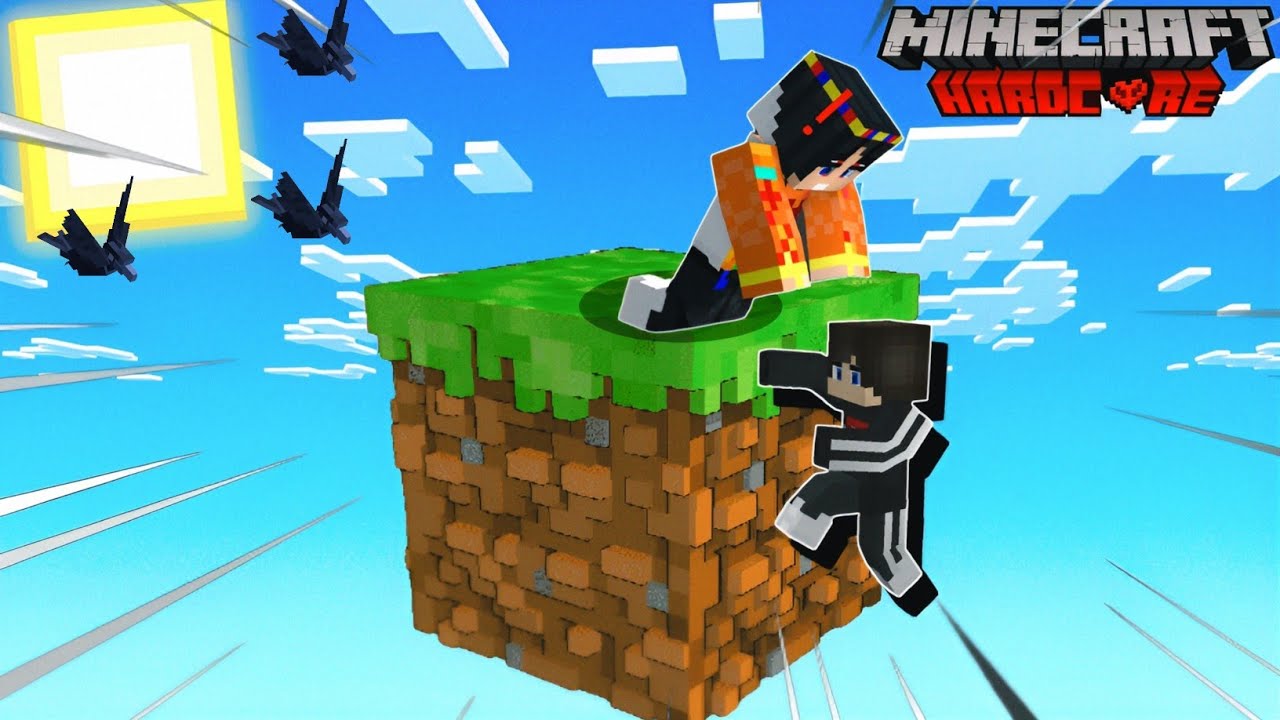Playing Minecraft one block hardcore first time with my friend - YouTube