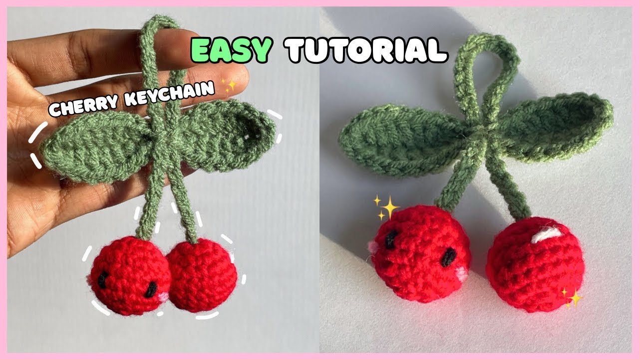 Брелок в виде вишни, связанный крючком без шитья 🍒 | Простой мастер-класс для абсолютных новичков