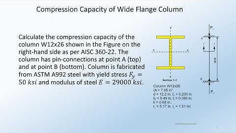 STDN101-104-133: Determine the compression capacity of a wide flange column as per AISC 360-22.