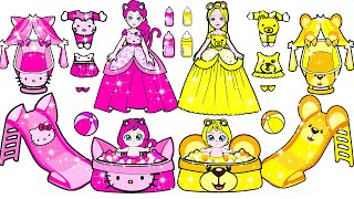 Paper Dolls Dress Up - Pink & Yellow Challenge Adorable Sister Handmade Quiet Book - Barbie New Home