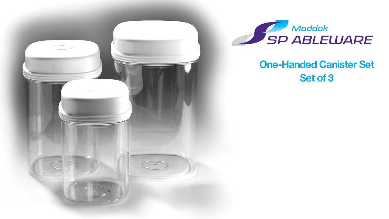 One Hand Easy Open Canister Set of 3 clear plastic containers with lids,  helpful for people with limited hand strength.
