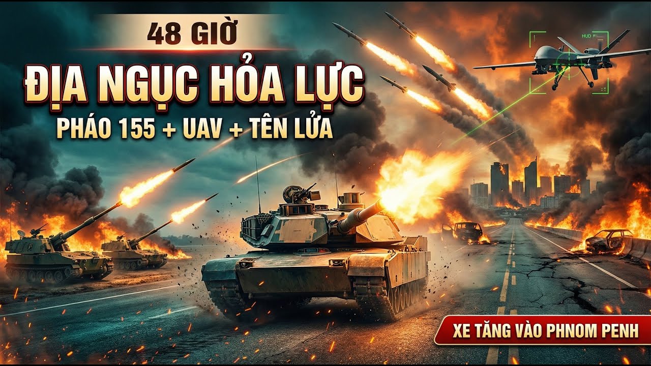 48 Giờ ĐỊA NGỤC HỎA LỰC: Pháo 155 + UAV + Tên Lửa Mở Đường Xe Tăng Vào Phnom Penh