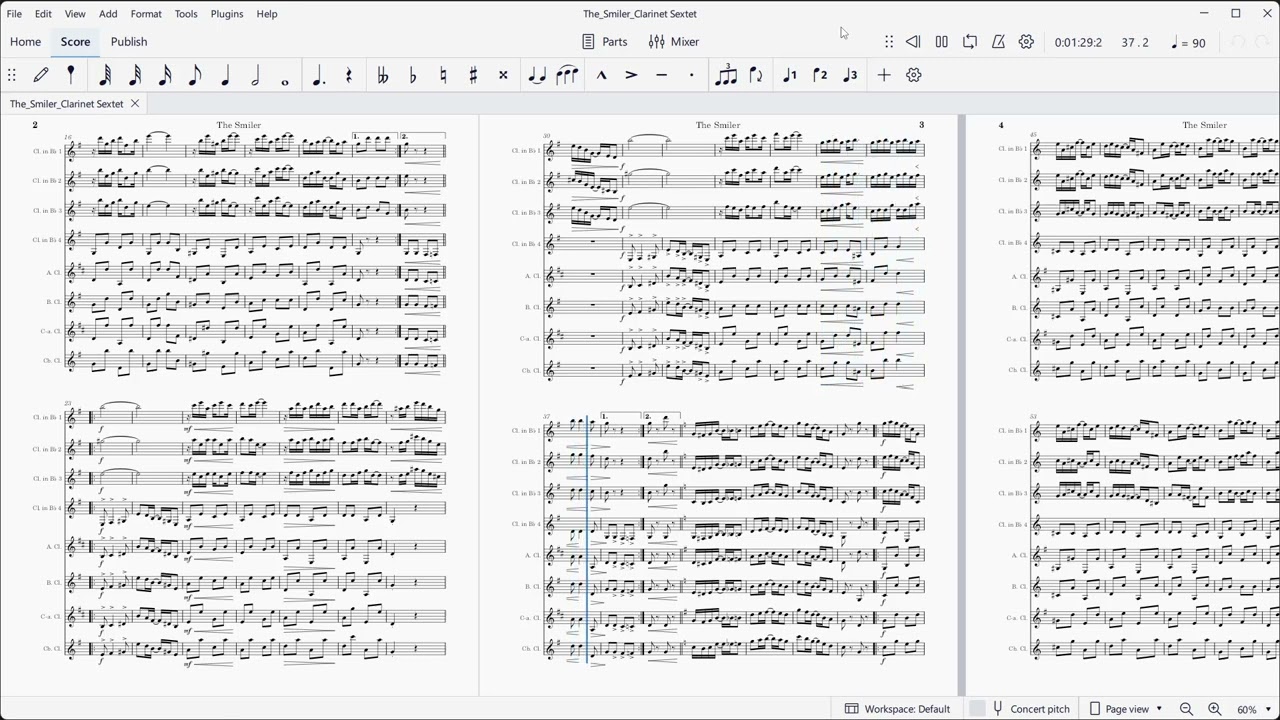 The Smiler (Percy Wenrich).  Music arranged for clarinet ensemble ( 6 players).