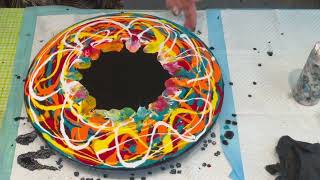 MUST COME SEE THIS LARGE ROUND PINE BOARD CREATED A LAZY SUZZANE TABLE SPINNER RESIN FINISHED