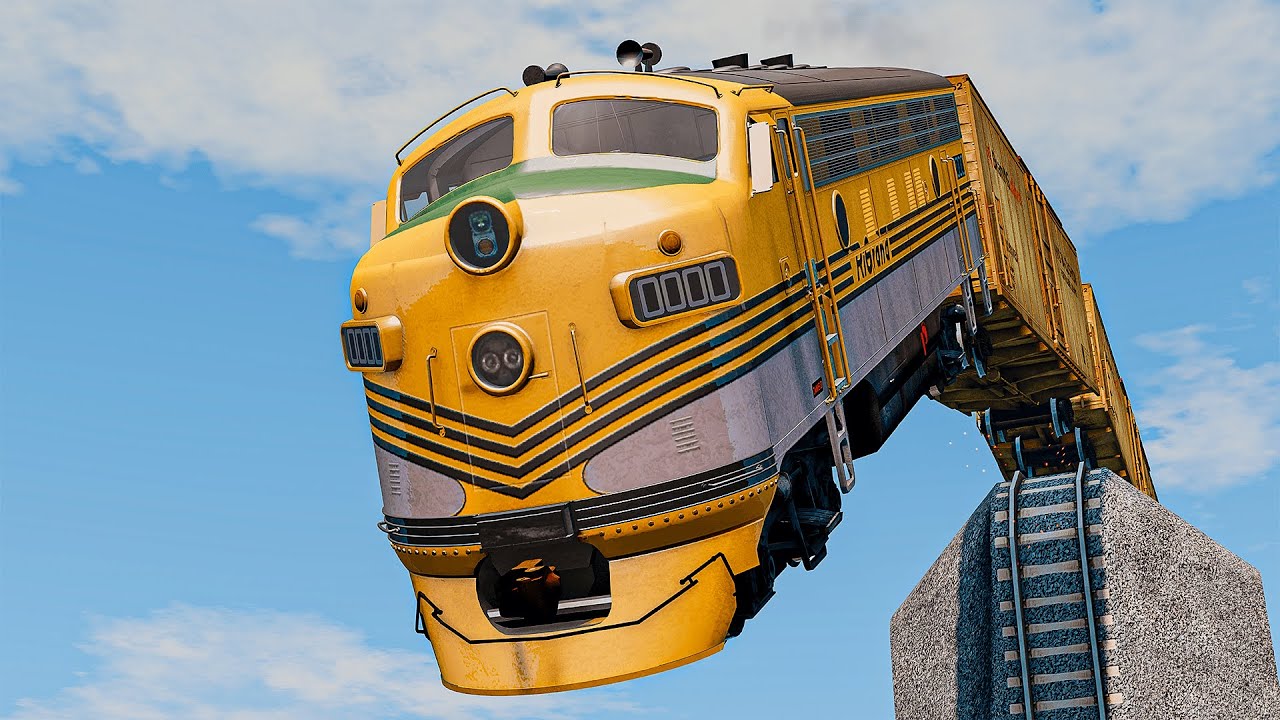 Colorful Trains Vs Cringe Destroyed Impossible Rails Tracks Crossing Deepwater | BeamNG.drive