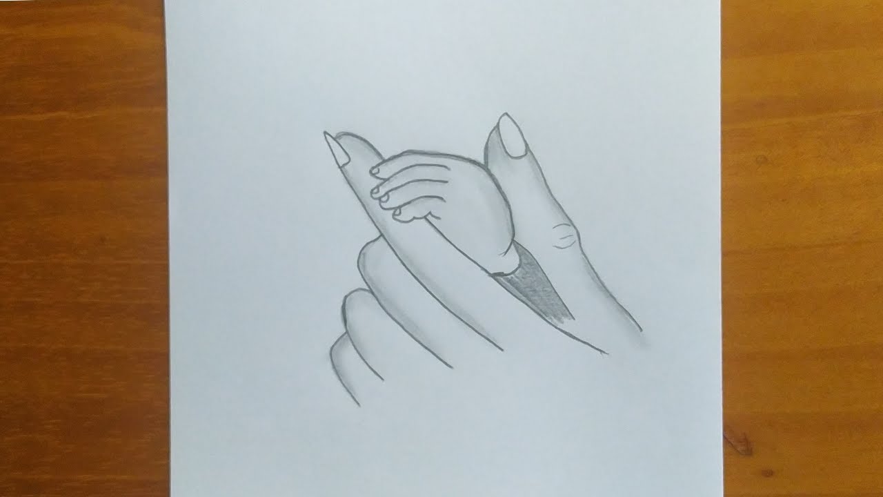 Dibujar la mano de un bebe sosteniendo el dedo de la madre / Dibujos a lápiz  /Día de la madre - thptnganamst.edu.vn