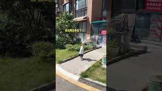The father only plays with the mobile phone while walking forward, and the child sneaks behind t
