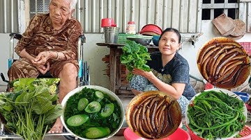 Bà lão 101 tuổi bữa cơm nhà quê hái Đọt Bí xào Cá Kèo kho quẹt canh mồng tơi mướp | Món ăn quê nhà