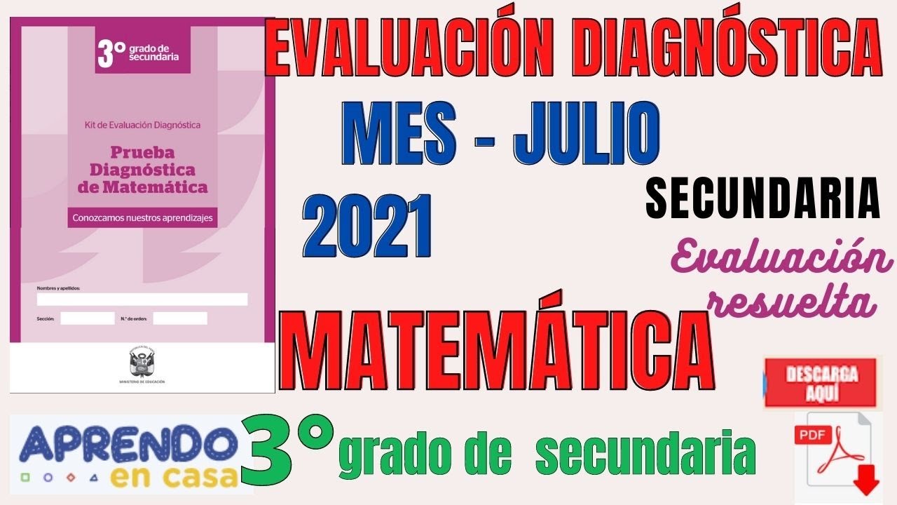 EVALUACION DIAGNÓSTICA DE MATEMÁTICA 3° GRADO DE SECUNDARIA APRENDO EN