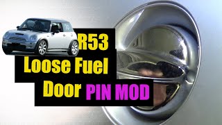 Gen 1 Mini Cooper S R53 fuel flap (hinge pin) mod