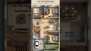 25'x40' 3d View House Plan #2dhouseplan #housedesign #home #viral #architecture #3d #floorplan