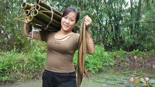 How to Catch Swamp Eels/ Relaxing Cooking of Grilled Eel with My Sister FREE FOOTSTEPS