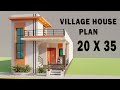 Village house elevation3d 20x35 3 bedroom house planningnew house design